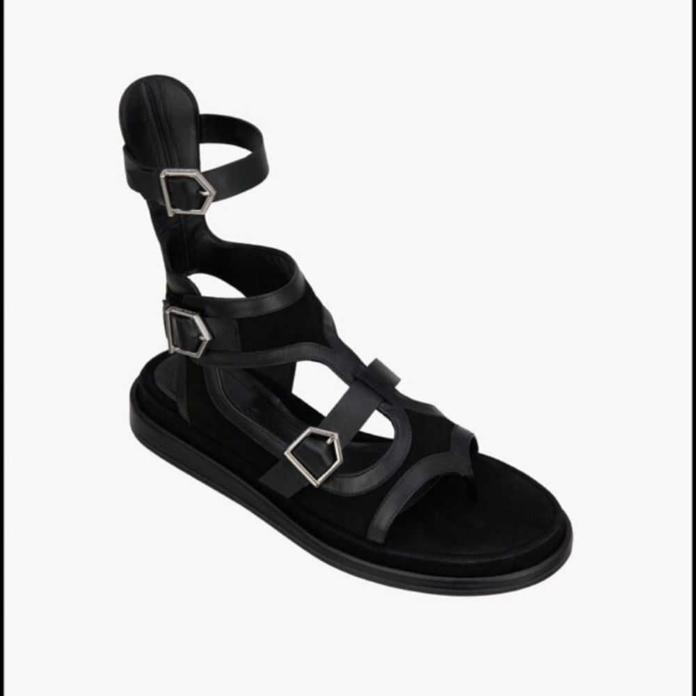 Zara Black Leather Gladiator Sandals Sz 40 SRPLS
